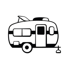 Camper van icon in hand drawn style, symbolizing travel, camping, and road trips.