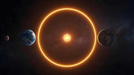 Planet Alignment – Sun, Earth, Moon and Mars in Outer Space