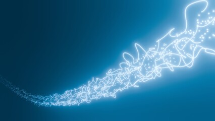 魔法の光の軌跡がカーブして近付いてくる幻想的なエフェクト。キラキラした流星の背景イラスト