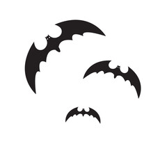 Flying black bat icon. isolated on white background, vector illustration.