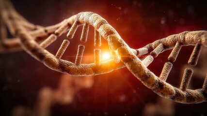 Dynamic DNA strand animation with vibrant orange light for scientific innovation and medical research, showcasing cutting-edge technology and breakthroughs - Powered by Adobe