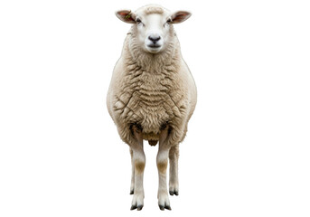 Fototapeta premium A standing sheep looking forward isolated on transparent background