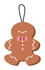 Gingerbread man ornament vector with pink bow, cute Christmas holiday decoration design for cards, posters, invitations, and seasonal artwork