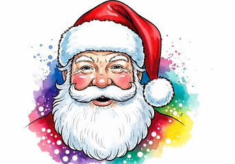 Cheerful Santa Claus portrait in a vibrant watercolor style for Christmas holiday design
