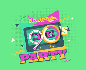 Party time The 90s style label. Vector illustration retro background