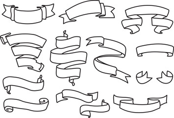 Hand Drawn Ribbon Banner Set – Vintage Scroll Outline Vector Illustration Collection