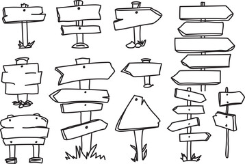 Hand Drawn Direction Boards Collection – Unique Sketch Style Blank Signpost Illustrations © VEECT STORE