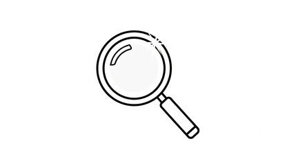 Search magnifying glass icon on white background, sharp minimal lines, 32k ultra HD, high resolution
