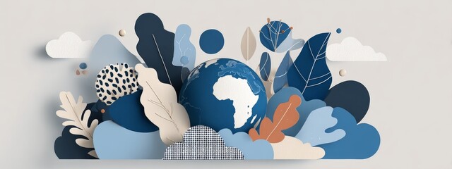 Minimalist glowing Earth with leaves and eco icons, Earth Day sustainability awareness visual