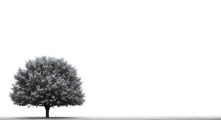 Solitary tree with lush foliage isolated against a bright white background
