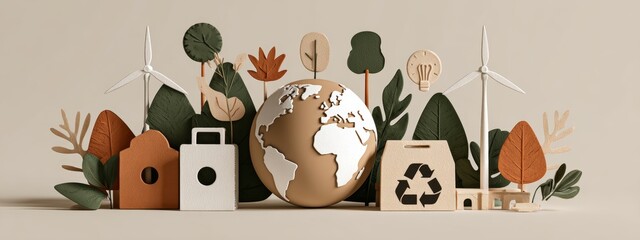 Minimalist glowing Earth with leaves and eco icons, Earth Day sustainability awareness visual