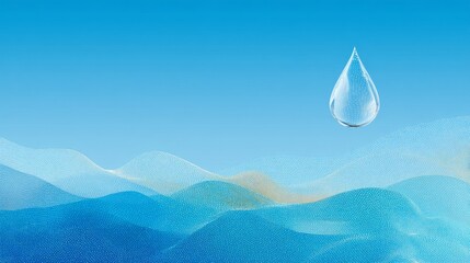 Minimalist glowing water droplet above abstract waves, World Water Day conservation visual