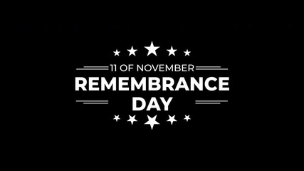 Remembrance day lettering animation with november 11 text, suitable for patriotic designs, military events, memorial services, and historical commemorations.