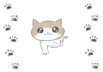 歩き始める猫のかわいい手描き風イラスト素材