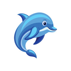 Happy Blue Dolphin &ndash; Modern Ocean Animal Flat Cartoon Vector