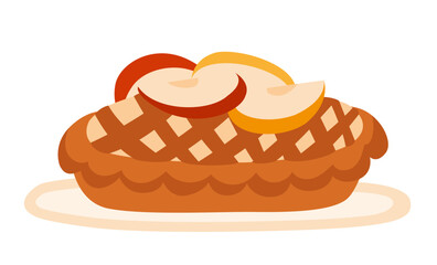 Apple pie isolated on white. Simple hand drawn vector illustration.