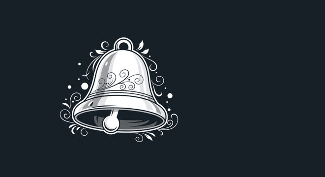 Elegant silver bell with swirling floral motifs and decorative elements on a dark background, perfect for celebrations and holidays.