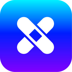 Modern Blue Purple Gradient Icon of a Bandage First Aid Symbol on a Rounded Square Button.