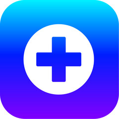 Modern Blue Purple Gradient Icon of a Circle Plus Sign Medical Symbol on a Rounded Square Button.
