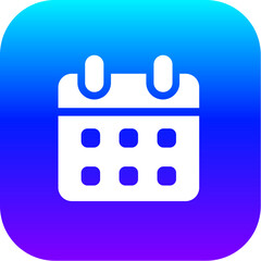 Modern Blue Purple Gradient Icon of a Calendar Schedule Symbol on a Rounded Square Button.