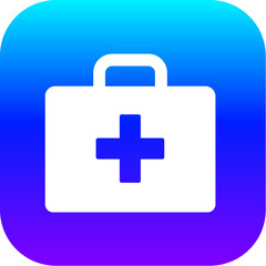Modern Blue Purple Gradient Icon of a First Aid Medical Bag Symbol on a Rounded Square Button.