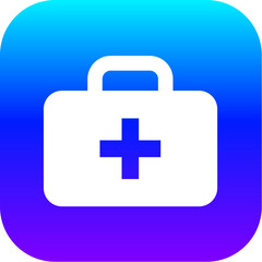 Obraz premium Modern Blue Purple Gradient Icon of a Medical First Aid Kit Symbol on a Rounded Square Button.