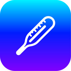 Modern Blue Purple Gradient Icon of a Medical Thermometer Symbol on a Rounded Square Button.