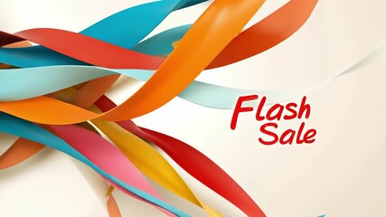 Colorful abstract design with flash sale text in vibrant swirls and curves - Powered by Adobe