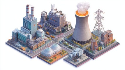 Isometric Reactor. Nuclear Power Plant Generating Energy with Fossil Fuel