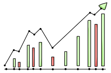 Illustration of a rising bar and line chart showing growth, success, and business progress.