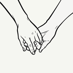 Obraz premium Close-up of a line art illustration depicting two hands gently holding each other, symbolizing connection, support, and affection with a minimalist aesthetic, conveying warmth