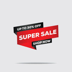 Red Super Sale Banner with 30% Discount – Modern Flash Sale Design