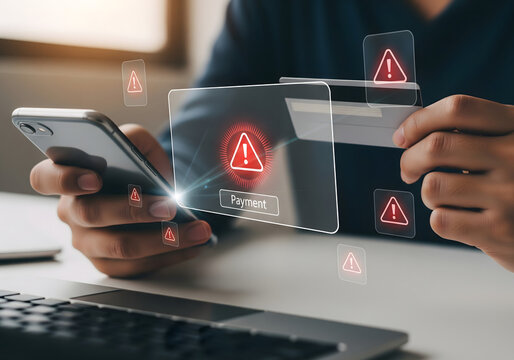 Credit card fraud alert and security breach warning on mobile device - Powered by Adobe