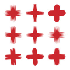 Obraz premium Nine red plus signs with brush stroke texture on black background addition