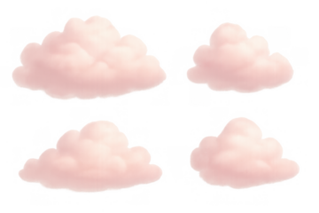 Pink cartoon clouds set on transparent background creating sweet weather and dreamlike sky vector design elements