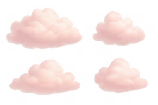 Pink cartoon clouds set on transparent background creating sweet weather and dreamlike sky vector design elements