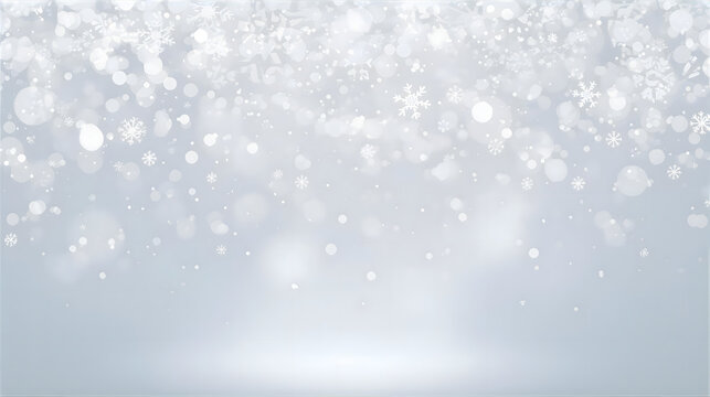 Abstract winter scene with falling snowflakes and soft, blurred lights, creating a festive atmosphere.