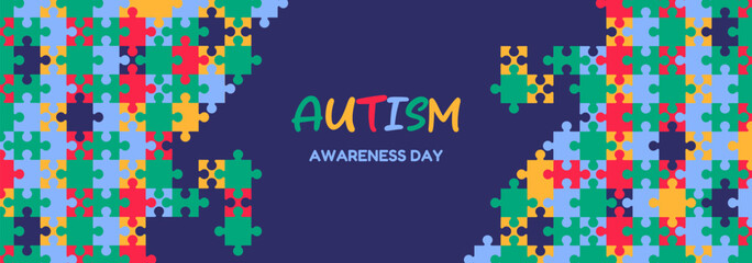 Autism awareness background with colorful puzzle pattern. Symbolic jigsaw pieces representing unity, understanding and support