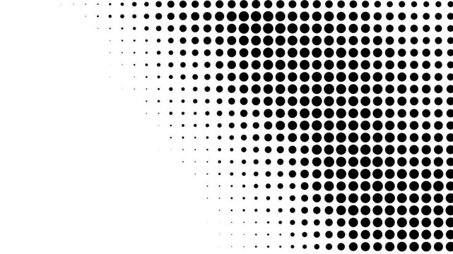 Black and white dotted halftone stop motion animation on black background for creative motion graphics