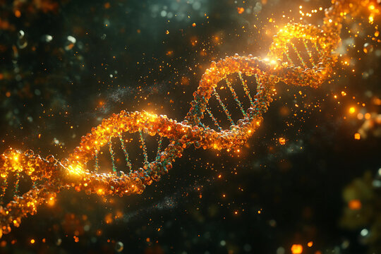 Generative AI Depiction of DNA Helix and Genetic Mutations in Molecular Biology - Powered by Adobe
