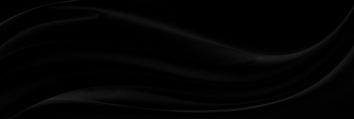 Black gray satin dark fabric texture luxurious shiny that is abstract silk cloth panorama background with patterns soft waves blur beautiful.