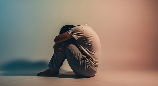 Isolated individual experiencing profound sadness and emotional distress, a powerful image reflecting critical aspects of mental health struggles and inner turmoil