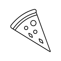 Outline drawing of a pizza slice with toppings shown on transparent background