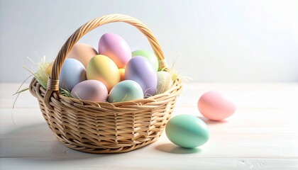 Vibrant Easter eggs displayed in a charming woven basket, evoking the joy of spring holidays and new beginnings