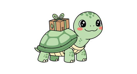Cute turtle mascot carrying package on its shell