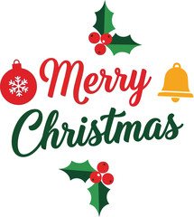 Festive Merry Christmas Decoration with Holly and Bell Graphic Design