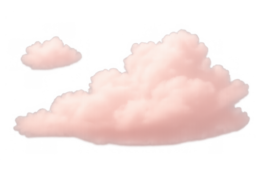 Pink fluffy clouds floating in the sky, soft pastel vapor effect with transparent background
