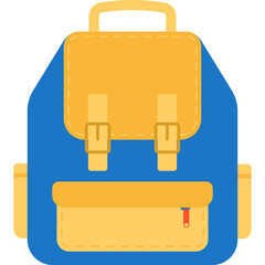 Blue and Yellow Backpack with Buckles and Zipper Pocket and Straps for School or Travel Adventures Illustration