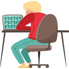 Blonde Teenager Sitting At Desk With Laptop Engaging In Online Meeting Or Classwork With Multiple Video Participants Visible On Screen