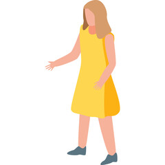 Blonde Woman in Yellow Dress Standing and Reaching Out with Transparent Background Simple Flat Design